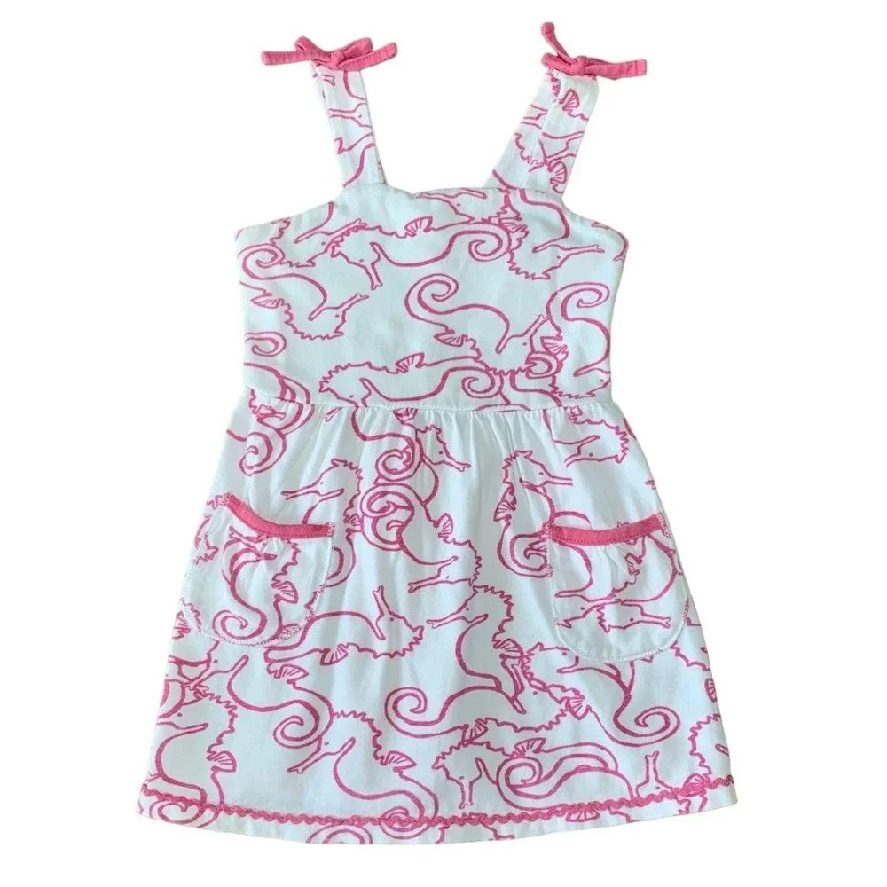 HATLEY Seahorse Sun Dress Girls 18-24 Mos Toddler Girl Beachy White Pink Pockets - Picture 1 of 6